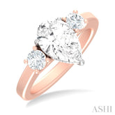 1/2 ctw Tri-Mount Pear Shape Round Cut Diamond Semi Mount Engagement Ring in 14K Rose and White Gold